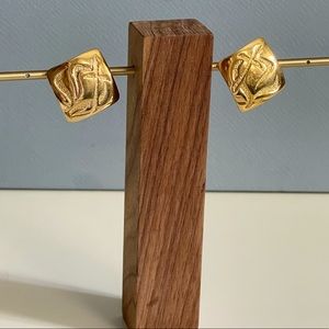 Vintage 80s Gold Tone Square Earrings